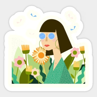 Girl with plants Sticker